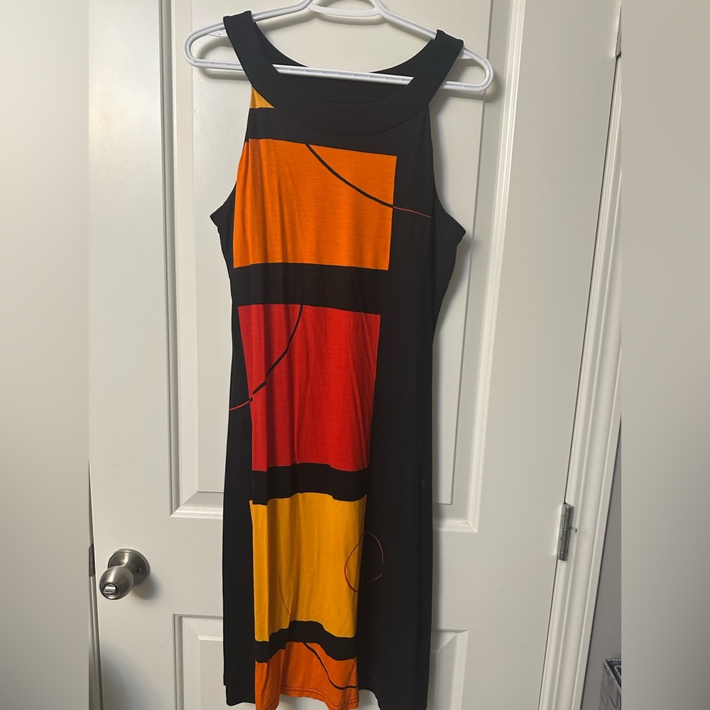 Joseph Black Maxi Dress with Red and Yellow Geometric Design